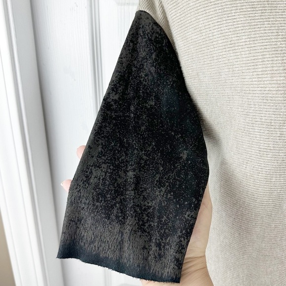 Zara Knit Gray Ribbed Mixed Media  Sweater With Faux Leather Sleeves - Picture 7 of 9